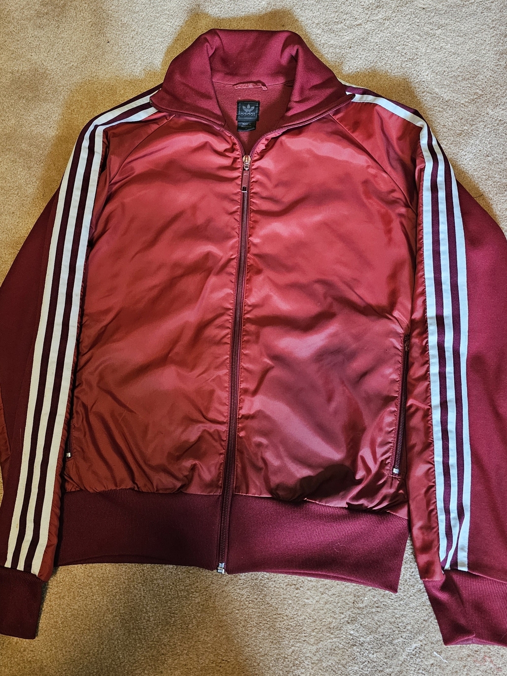 adidas Maroon Bomber Jacket with White Side Stripes